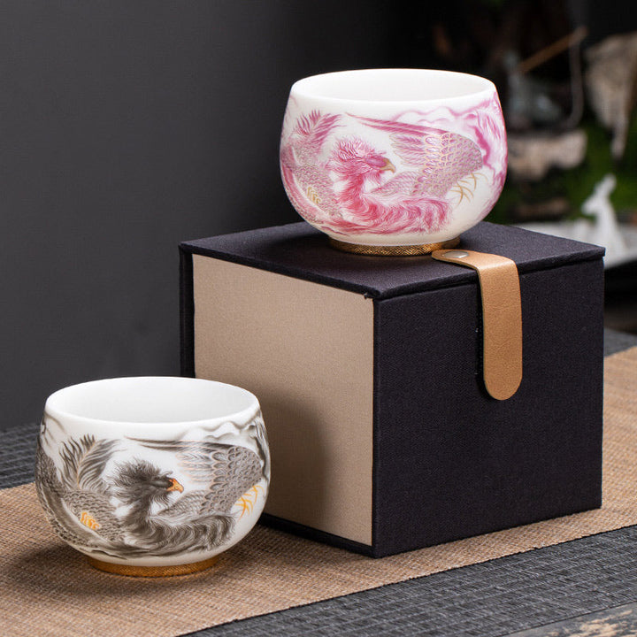 Weiße Teetassen Phönix Porzellan Geschenkbox Keramik