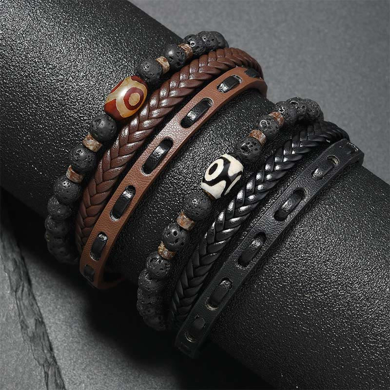 Armband Lavastein Wohlstand Leder geflochten Dzi Perlen Handgelenk Schutz Stil