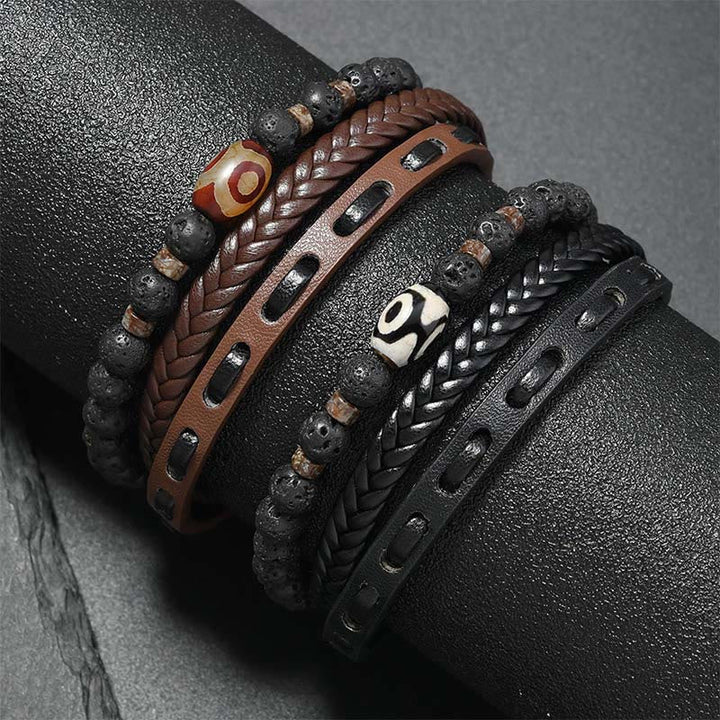 Armband Lavastein Wohlstand Leder geflochten Dzi Perlen Handgelenk Schutz Stil