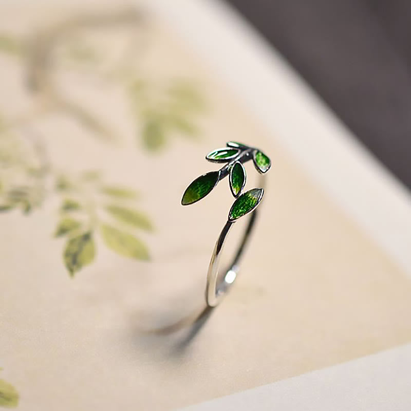Ring Kupfer grüne Blätter Buddha Stein Wohlstand Glück