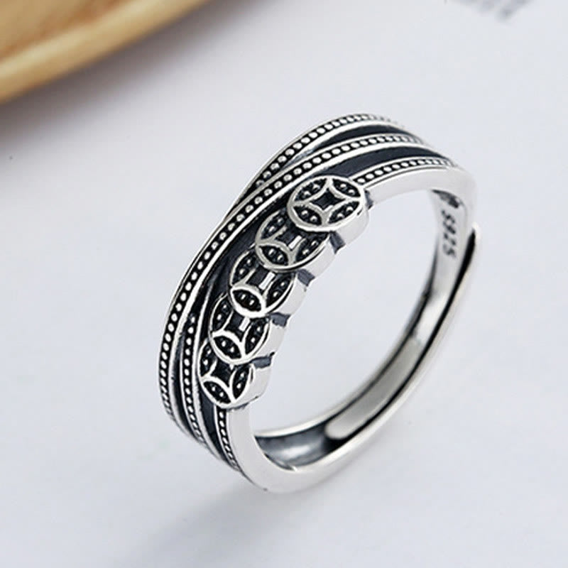 Ring 925 Silber Kupfermünzen Fengshui Wohlstand Segen Glück Fingerring