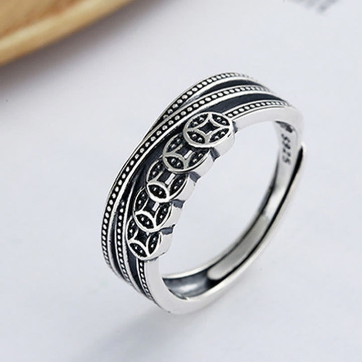 Ring 925 Silber Kupfermünzen Fengshui Wohlstand Segen Glück Fingerring