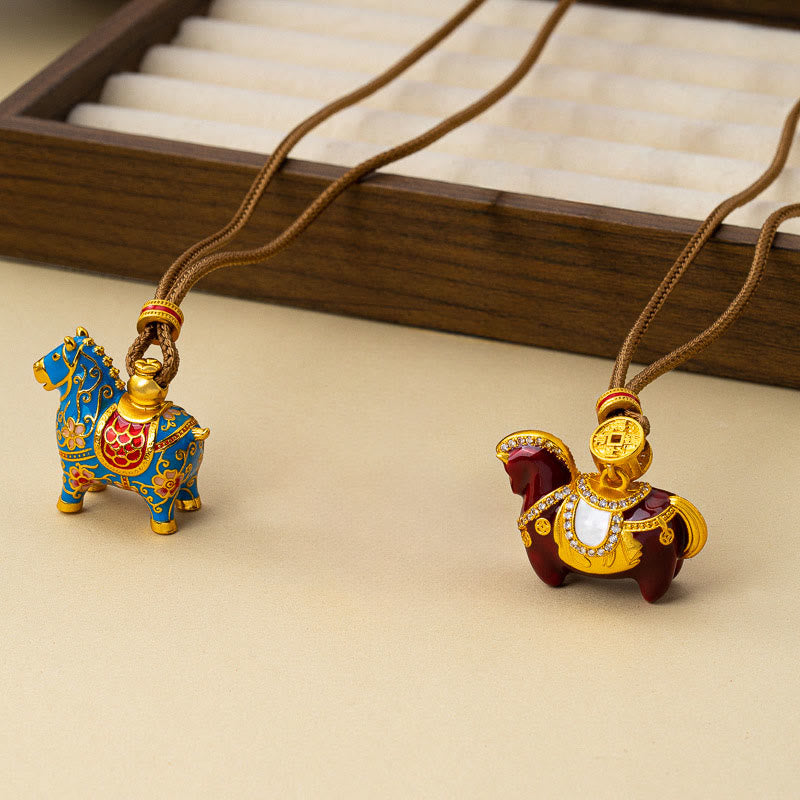 Goldene Kette mit Pferd und Wohlstandsmünze Anhänger Wohlstand