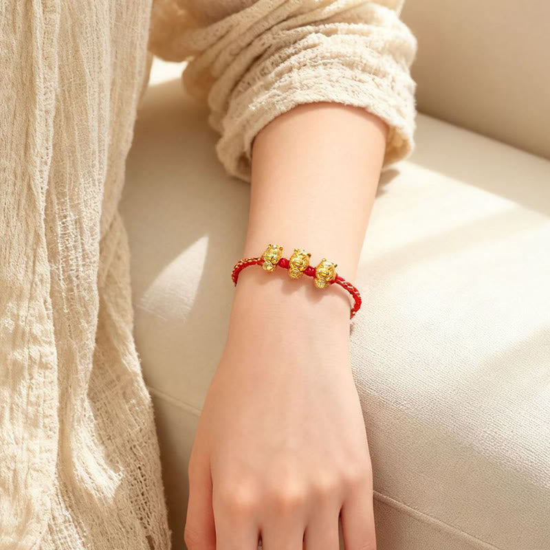 Armband 925 Silber Fu-Zeichen – Wohlstand rote Schnur goldene Perlen Handgelenk