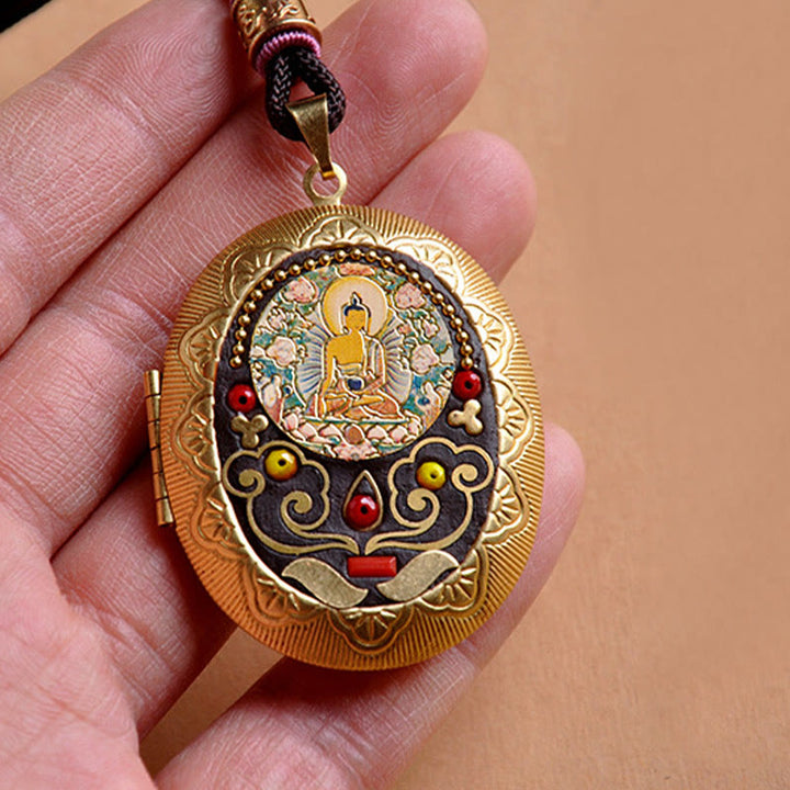 Kette Kupfer Anhänger buddhistische Göttin Kwan Yin Wohlstand Glück vergoldet