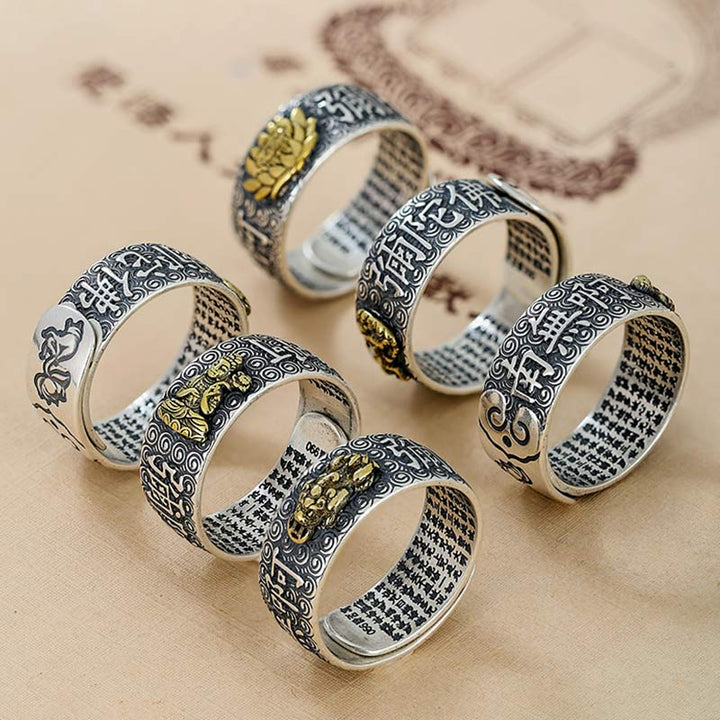 Silberne Pixiu Ringe Buddha Sternzeichen Wohlstand Glück Fengshui