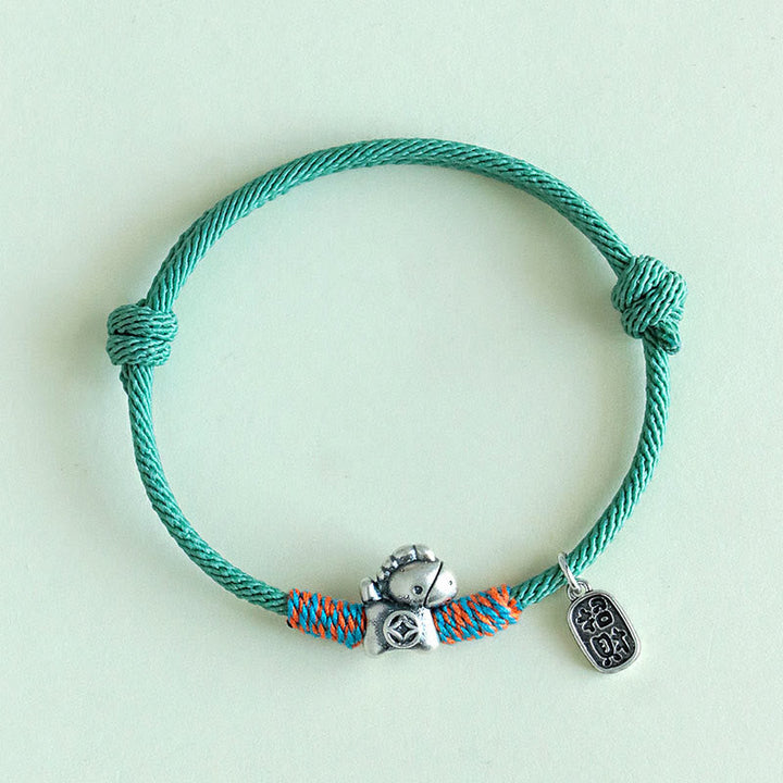 Armband Silber 999 Pferd-Motiv Fu-Zeichen Glück Wohlstand geknüpft türkis
