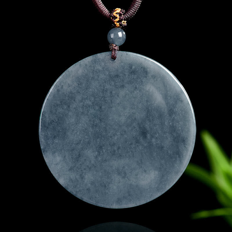 Graue Jade Kette mit Glückmünze Anhänger Symbol Wohlstand