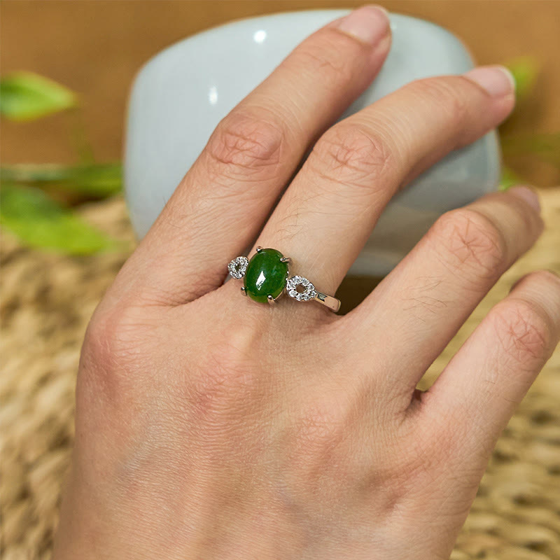Ring Echte Jade Grün mit Diamanten Fengshui Wohlstand Glück