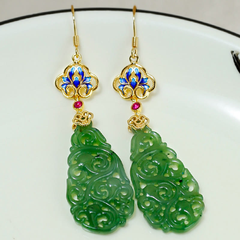 Ohrringe Hetian Jade Emaille – Wohlstand grün gold Boho Schmuck spirituell