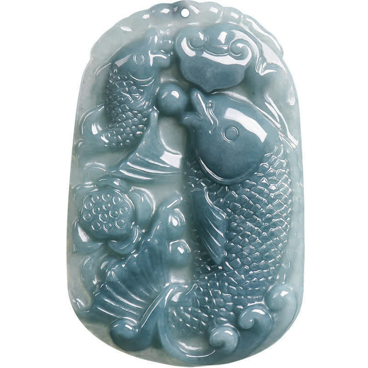 Jade Kette grüner Naturstein Doppel Koi-Fische Anhänger Natur Wohlstand