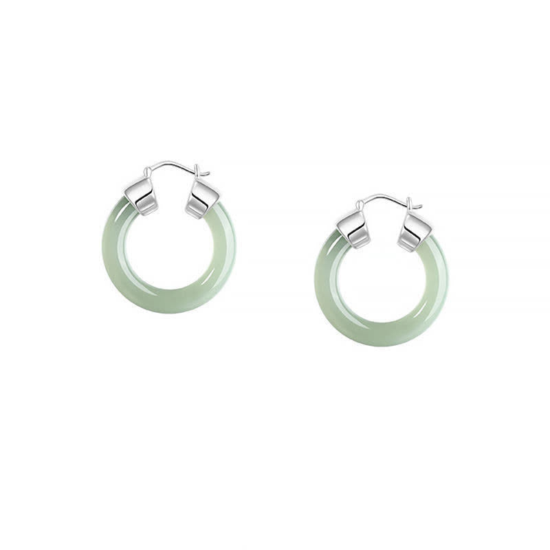 Ohrringe Weißer Jade Wohlstand Creolen Silber grüner Jade Boho Schmuck