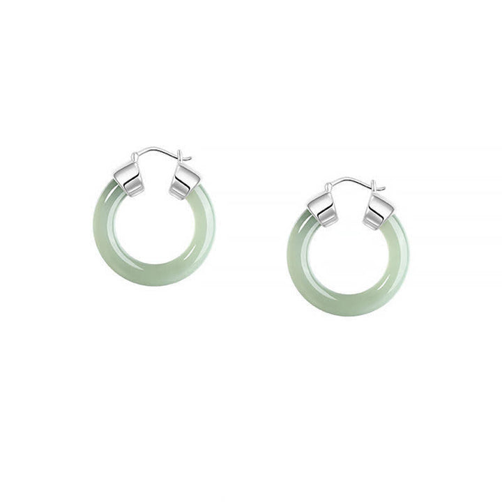 Ohrringe Weißer Jade Wohlstand Creolen Silber grüner Jade Boho Schmuck