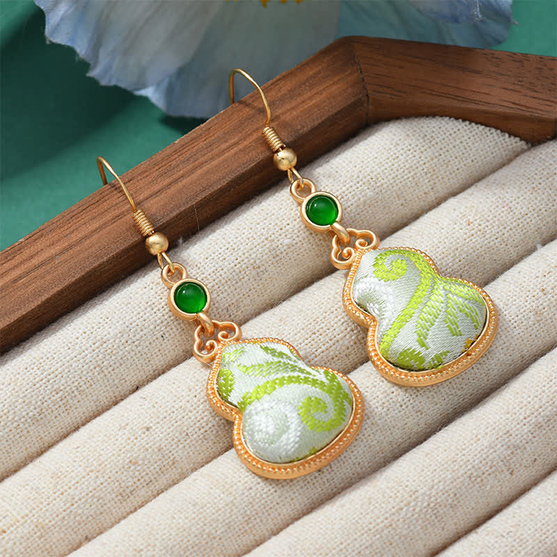 Ohrringe Song-Brokat Jade Blumen – Wohlstand grün gold Boho Schmuck