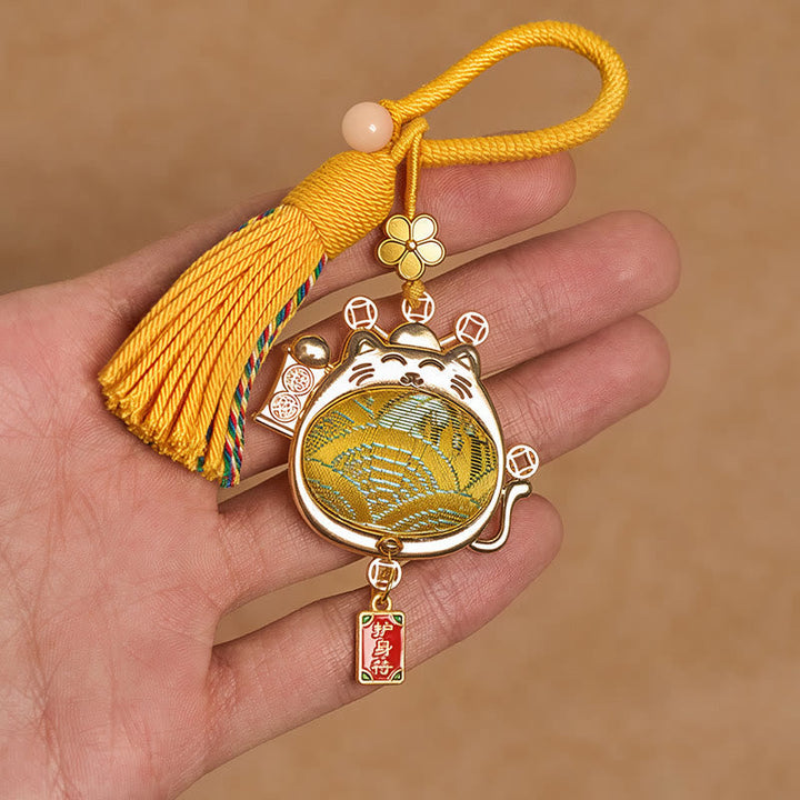 Schlüsselanhänger Glückskatze Quaste – Wohlstand goldene Maneki Neko Feng Shui Glücksbringer