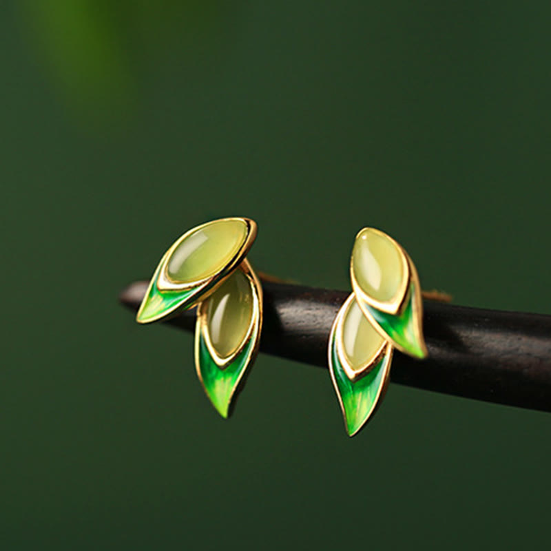 Ohrringe Jade Blatt Silber Wohlstand grün Naturmotiv Boho Schmuck spirituell