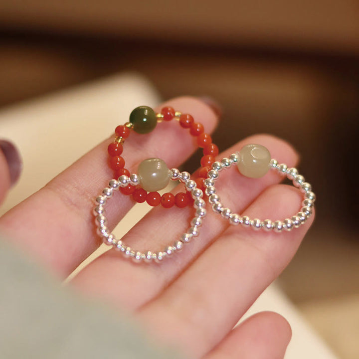Hetian Jade Achat Ring 925 Silber Wohlstand Fengshui Glück Schutz
