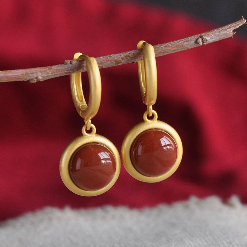 Ohrringe Weißer Jade Achat – Wohlstand goldene Ohrhänger Boho Schmuck spirituell