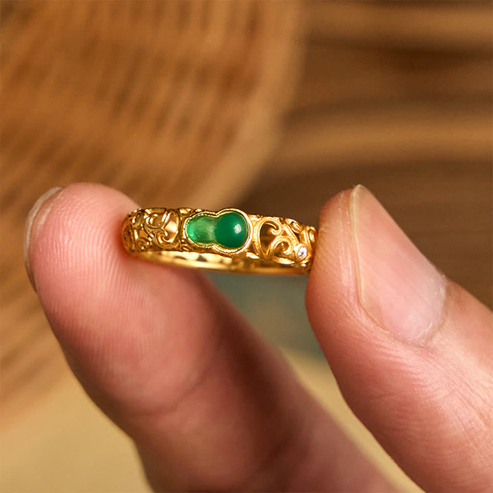 Ring Vintage Kupfer mit Grüner Chalzedon Kürbis Wohlstand Feng Shui Glück