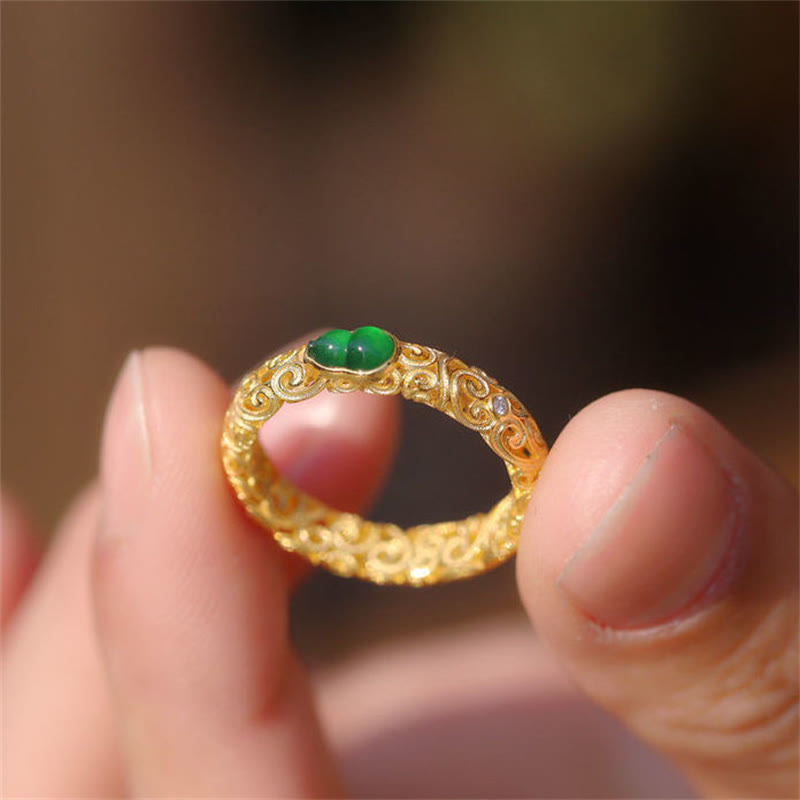 Vintage Ring Kupfer Grüner Chalzedon Kürbis Wohlstand Glück