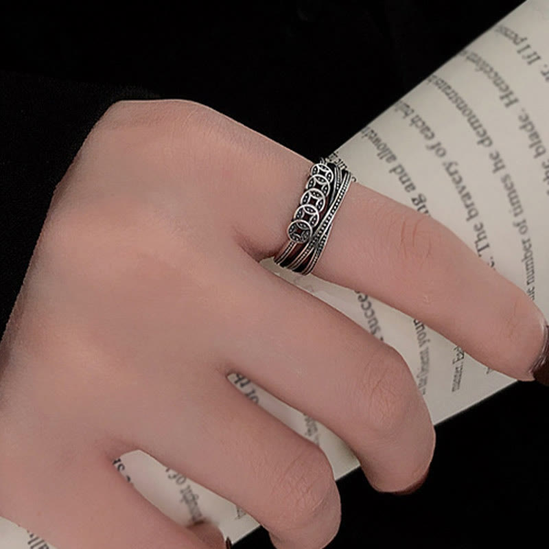 Ring aus 925 Silber mit Kupfermünzen für Wohlstand Glück