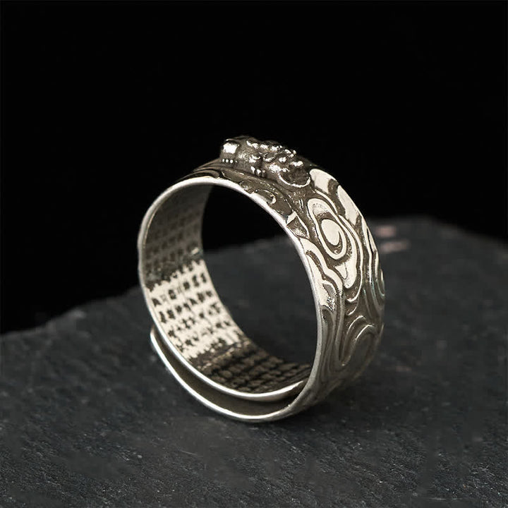 Silberner Pixiu Ring mit Herzsutra Gravur Wohlstand Fengshui Schutz