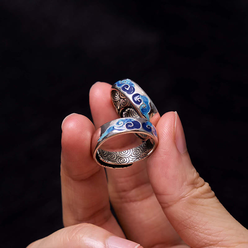 Ring Kupfer Blaue Glückswolken – Wohlstand Email Ornamente Feng Shui