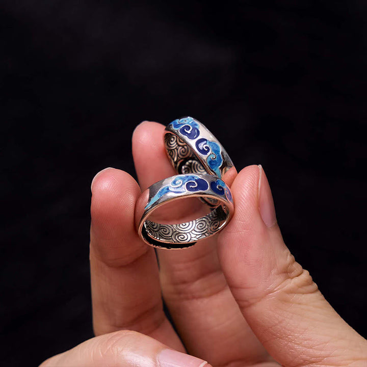 Ring Kupfer Blaue Glückswolken – Wohlstand Email Ornamente Feng Shui