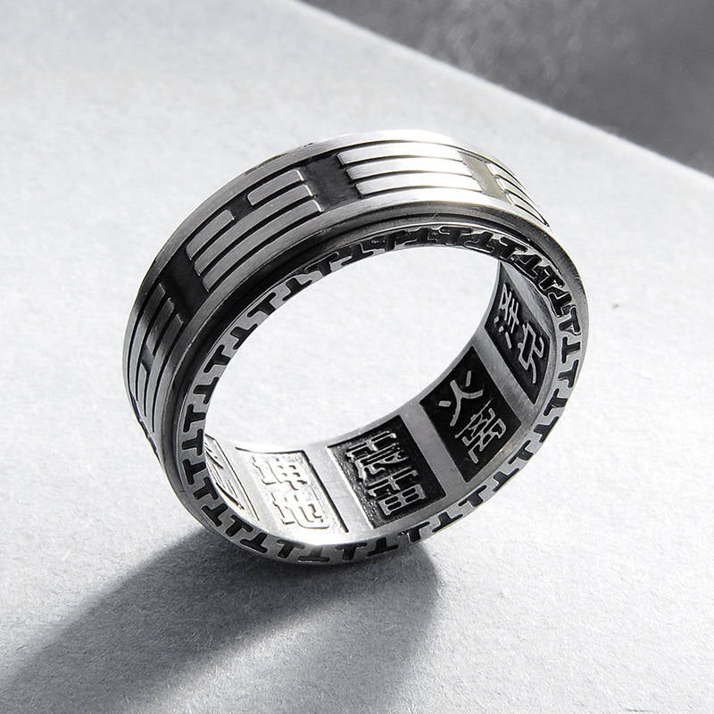 Titanstahl Ring Bagua Yin Yang Balance Fengshui Harmonie Energie