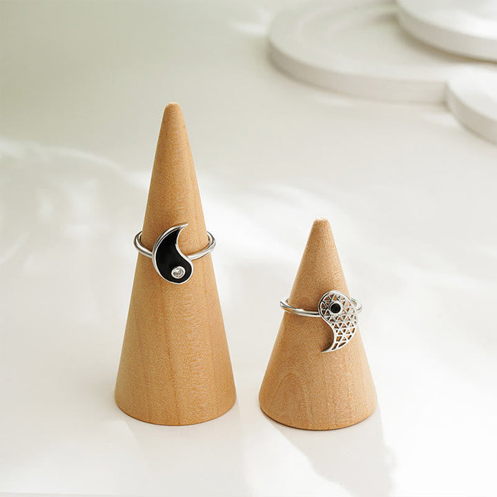 Ring Titanstahl Yin Yang Paar Balance Partnerringe Silber poliert