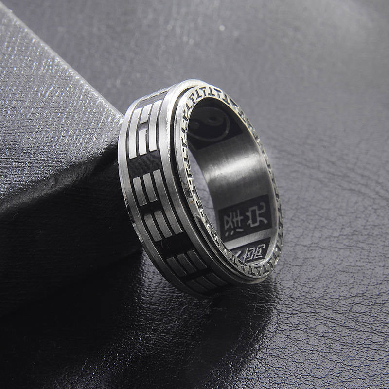 Ring Titanstahl Bagua Yin Yang Balance Fengshui Schutz Harmonie