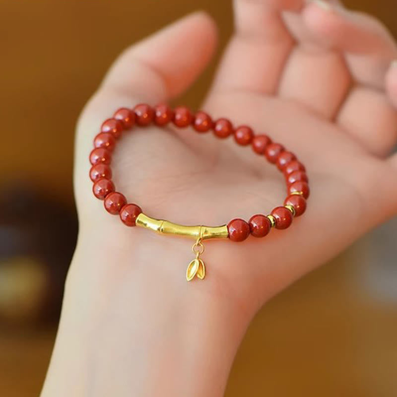 Armband 925 Silber Zinnober Bambus Perlen Handgelenk getragen Schutz Glück