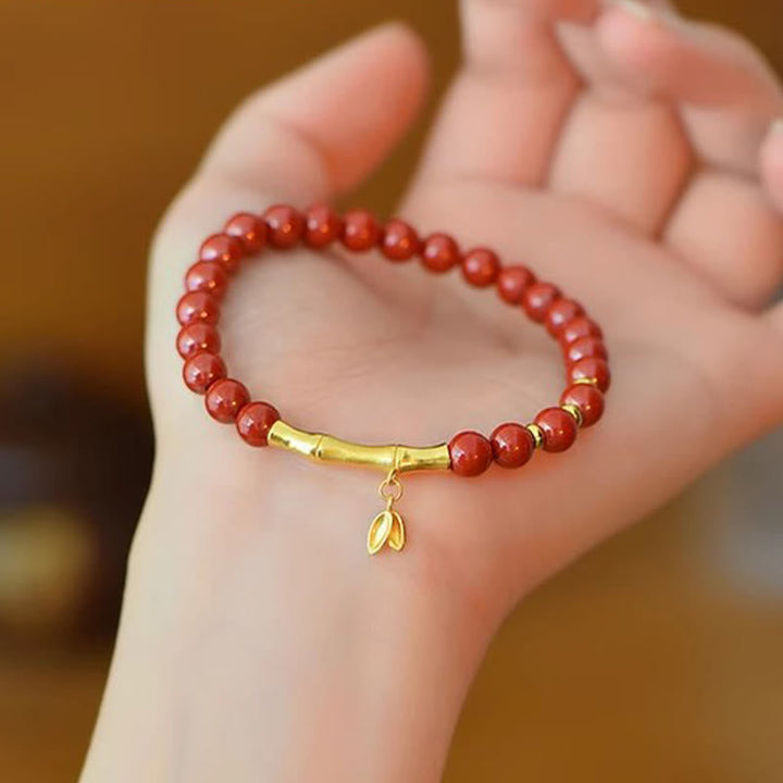 Armband 925 Silber Zinnober Bambus Perlen Handgelenk getragen Schutz Glück
