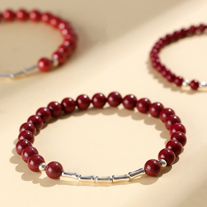 Armband 925 Silber Zinnober Ruhe Energie rote Perlen Bambusglieder Handgelenk Schmuck