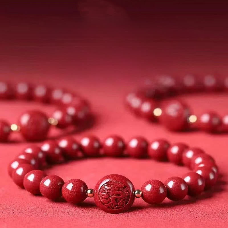 Armband Zinnober Chinesisches Tierkreis Frieden Segen rote Perlen geschnitzt Handgelenk