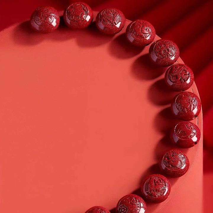 Armband Zinnober Chinesisches Tierkreis Frieden Segen rote Perlen geschnitzt
