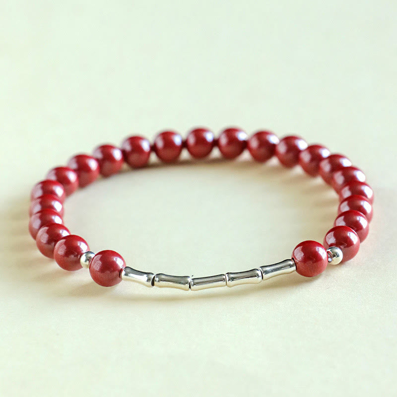 Zinnober Armband mit 925 Silber Bambus Perlen Ruhe Energie Handgelenk
