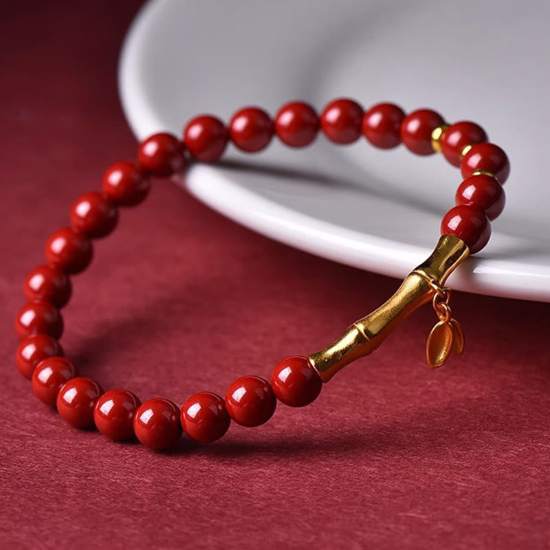 Zinnober Armband 925 Silber Bambus Perlen rot Glück Schutz Handgelenk