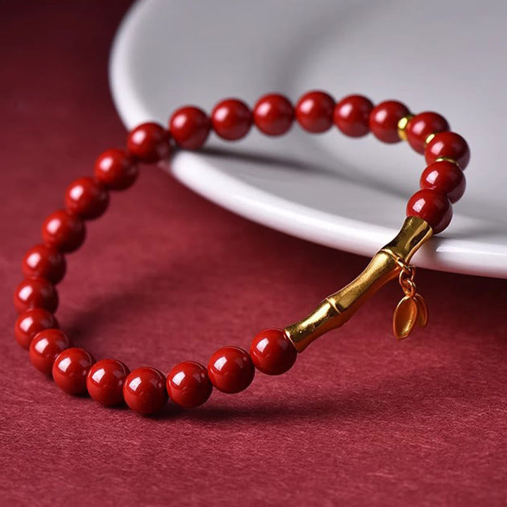 Zinnober Armband 925 Silber Bambus Perlen rot Glück Schutz Handgelenk