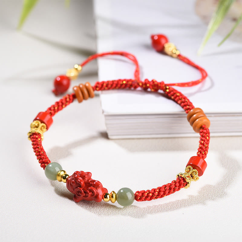 Armband Zinnober Hetian-Jade Rotes Band Pixiu geflochten Schutz Glück Handgelenk