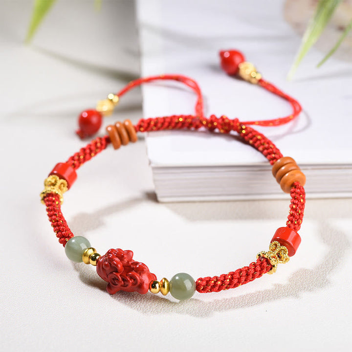 Armband Zinnober Hetian-Jade Rotes Band Pixiu geflochten Schutz Glück Handgelenk