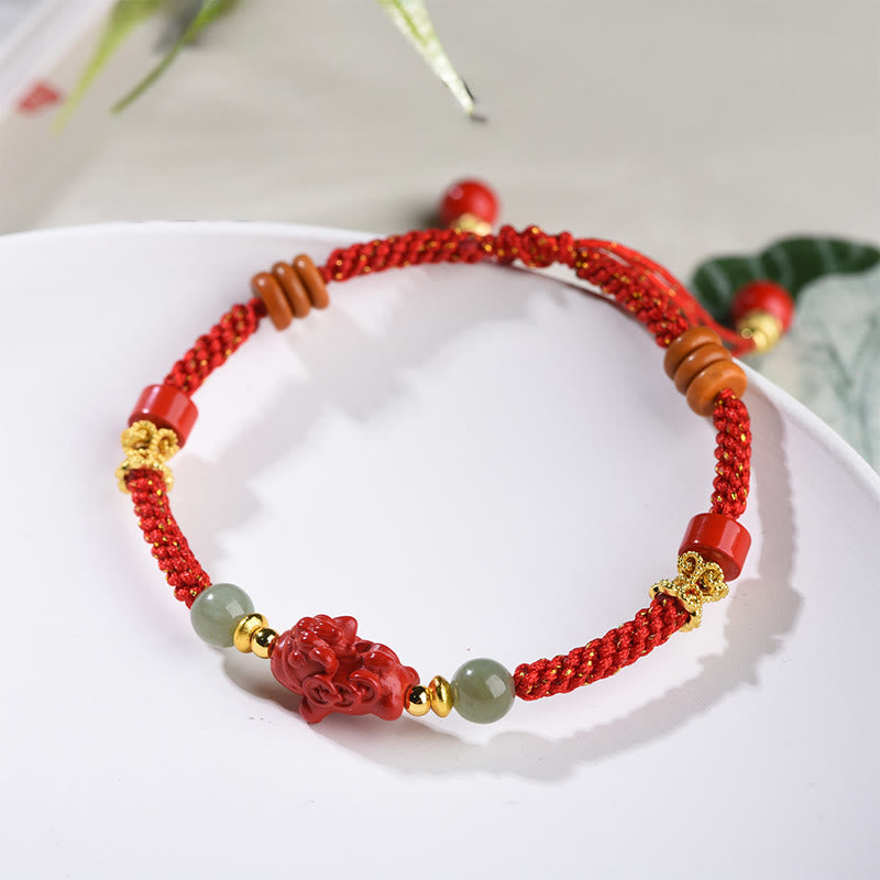 Armband Zinnober Hetian-Jade Rotes Band Pixiu Perlen Glück Schutz Handgelenk