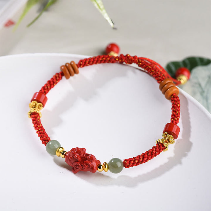 Armband Zinnober Hetian-Jade Rotes Band Pixiu Perlen Glück Schutz Handgelenk