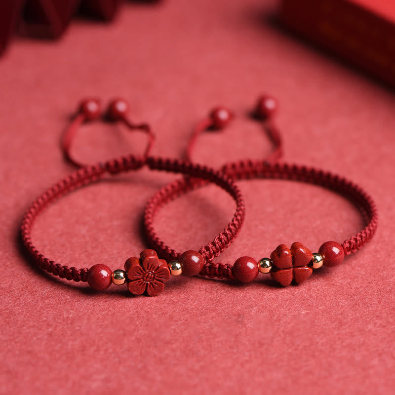 Armband Zinnober Kleeblatt Liebe Segen Energie rotes geflochtenes Glücksarmband Handgelenk