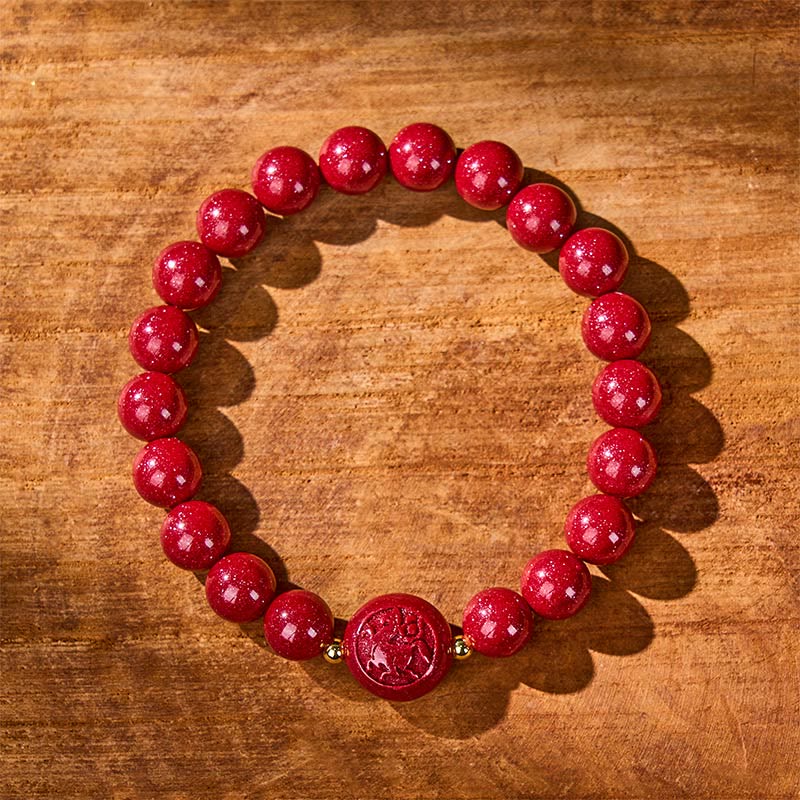 Armband Zinnober Chinesisches Tierkreis Frieden Segen rote Perlen Holz