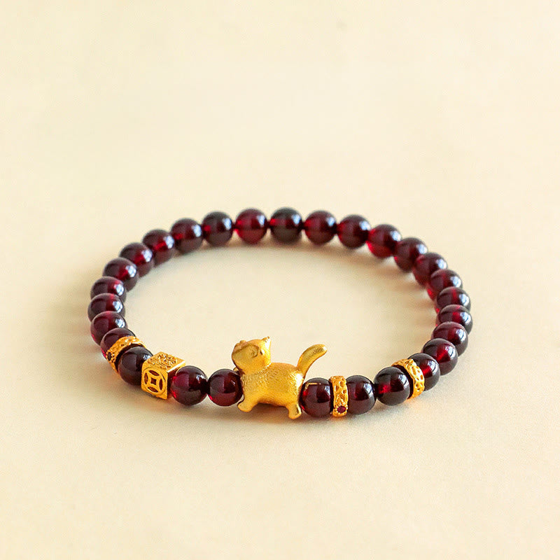 Armband Zinnober Granat Katze – Schutz & Glück