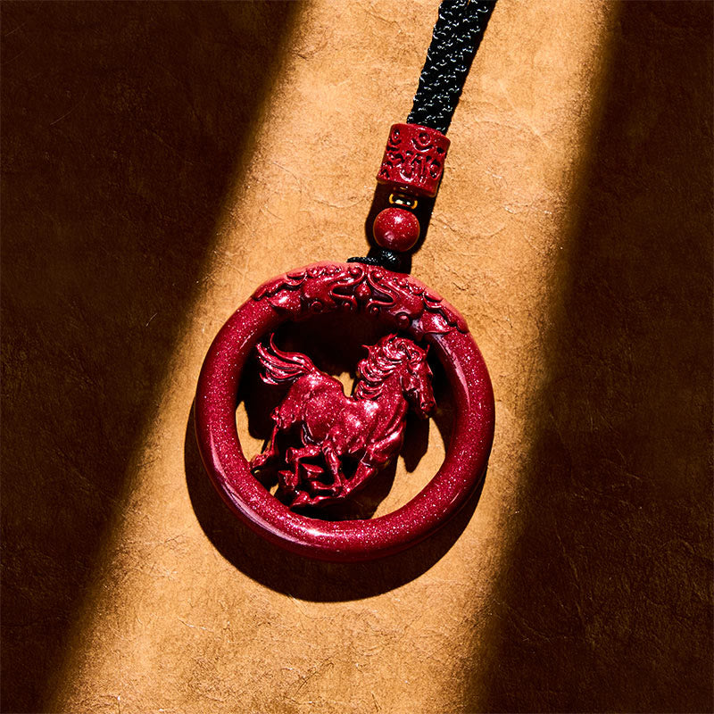 Roter Zinnober Anhänger Kette mit schwarzer Schnur Buddha Motiv