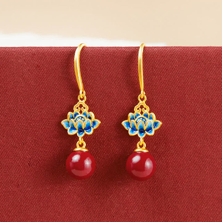 Ohrringe Zinnober Silber Lotus rote Perle blaue Blüte Boho Schmuck