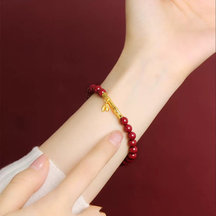 Armband 925 Silber Zinnober Bambus rote Perlen Handgelenk Schutz Glück