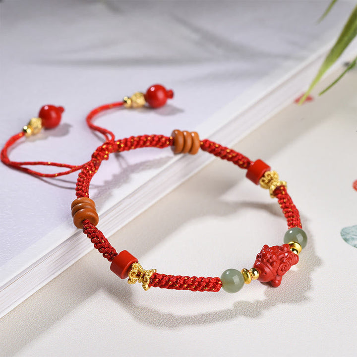 Armband Zinnober Hetian-Jade Rotes Band Pixiu Glücksbringer Schutz Handgelenk